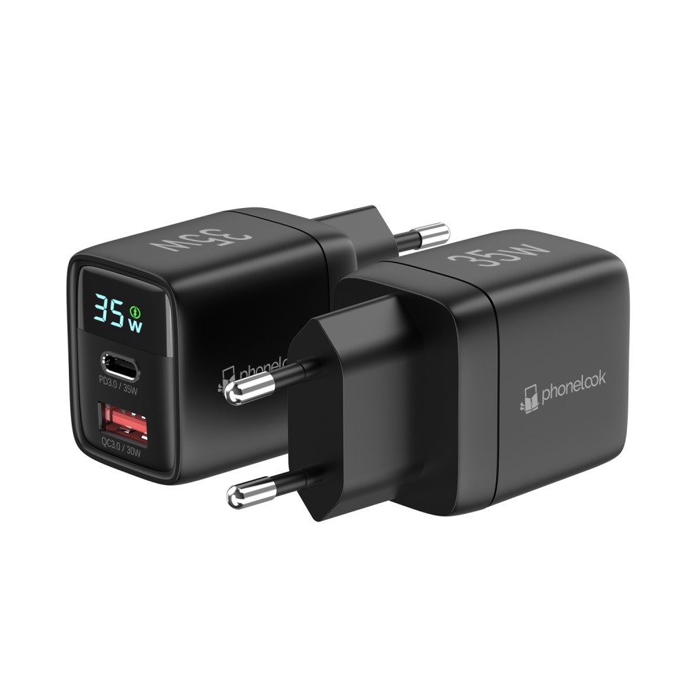 Ladestecker USB-A und USB-C GaN/PD3.0 35W mit LED Anzeige Ultra Leistung PhoneLook - Schwarz