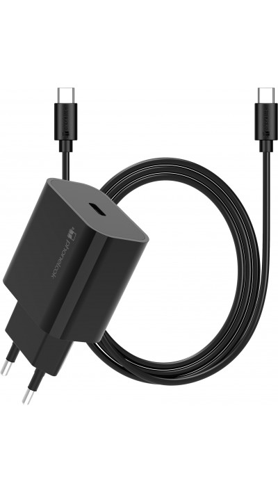 Chargeur USB-C 20W avec câble de charge USB-C de 1 m - Noir