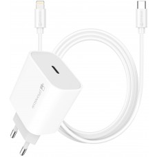 Chargeur USB-C 20W avec câble de charge USB-C vers Lightning (iPhone) de 1 m - Blanc