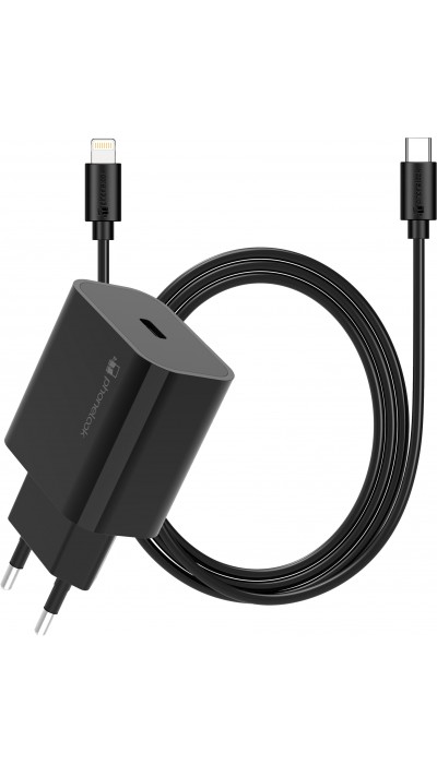 Chargeur USB-C 20W avec câble de charge USB-C vers Lightning (iPhone) de 1 m - Noir