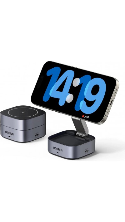 Chargeur Ugreen induction 3 en 1 MagSafe Qi pour Téléphone et Écouteurs avec port USB-C - Noir