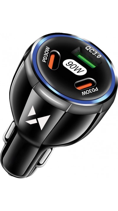Chargeur de voiture Wozinsky allume-cigare 90W Car Charger PD QC 2x USB-C / 1x USB-A - Noir