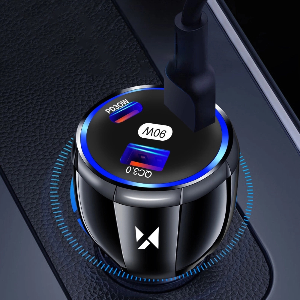 Wozinsky 90W PD QC Auto Ladegerät Zigarettenanzünder Car Charger 2x USB-C / 1x USB-A Schnellladegerät - Schwarz