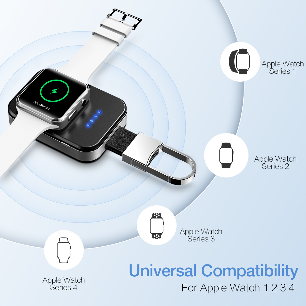 Chargeur externe portable pour Apple Watch 950mAh LED compact Porte-clés