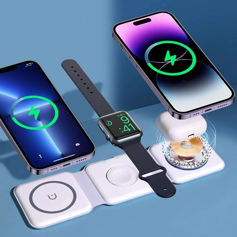 Dudao A11N 15W faltbares 3-in-1 Induktionsladegerät mit USB-C Kabel - Weiss