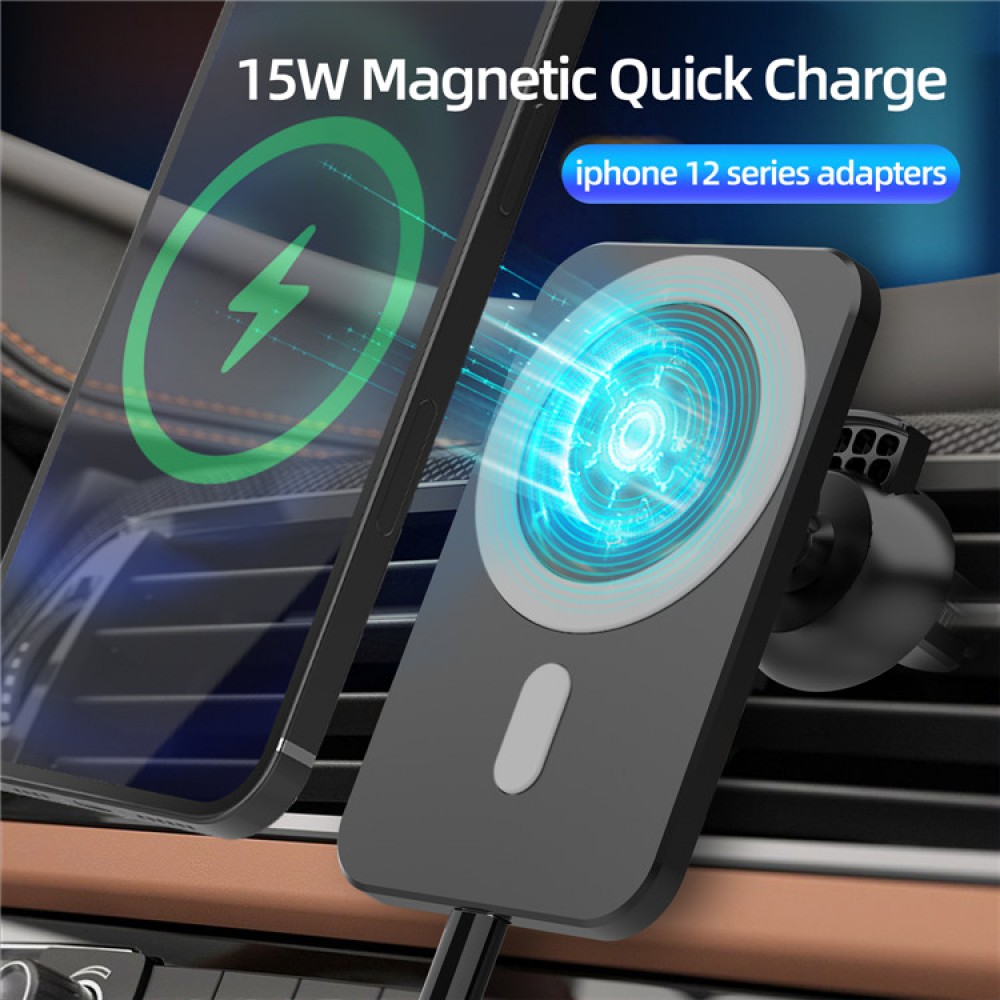 Chargeur magnétique sans fil pour voiture 15W pour Apple MagSafe - Noir