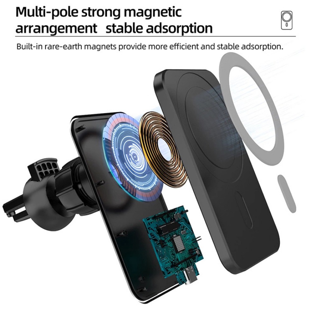 15W magnetischer Auto Wireless Charger für Apple MagSafe - Schwarz