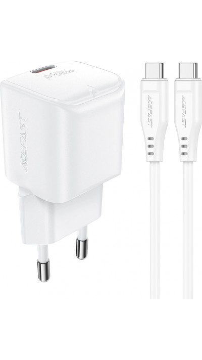 Chargeur mural Acefast A77 Mini PD 30W GaN avec câble USB-C - Blanc