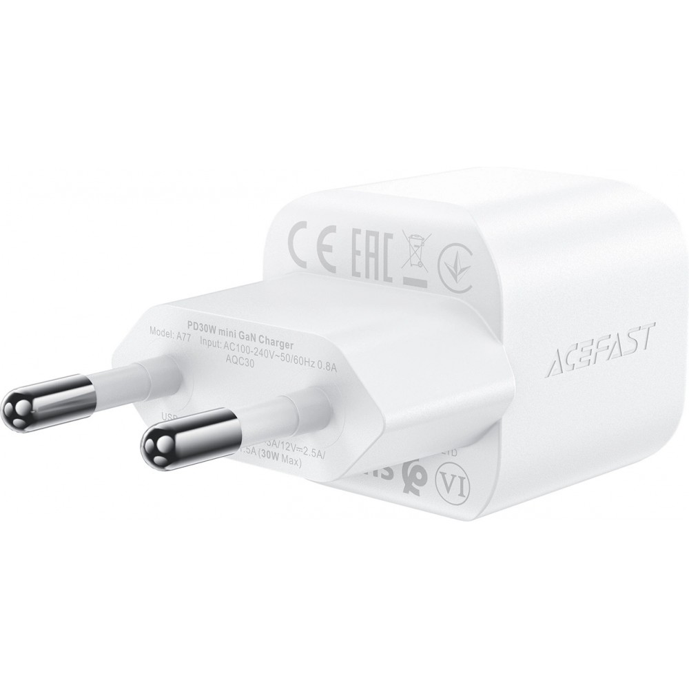 Chargeur mural Acefast A77 Mini PD 30W GaN avec câble USB-C - Blanc