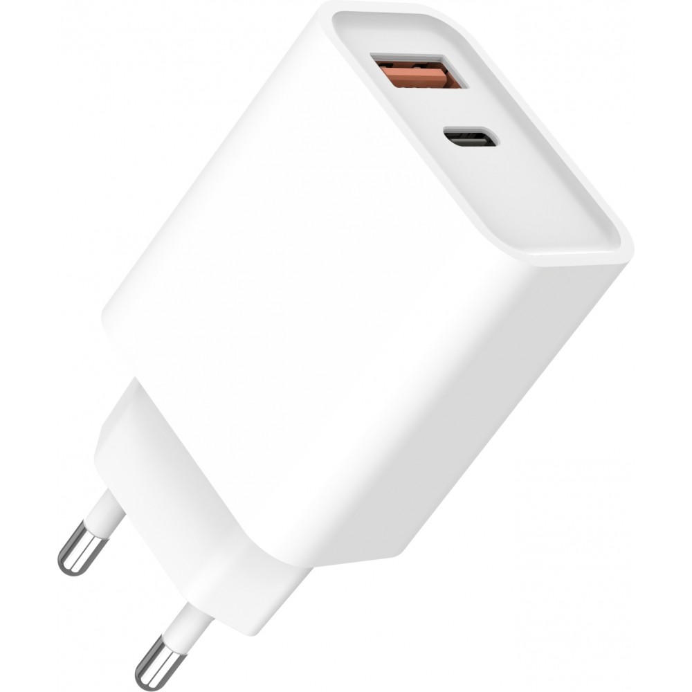 Chargeur rapide 25W USB-A et USB-C - Adaptateur secteur dual - Blanc