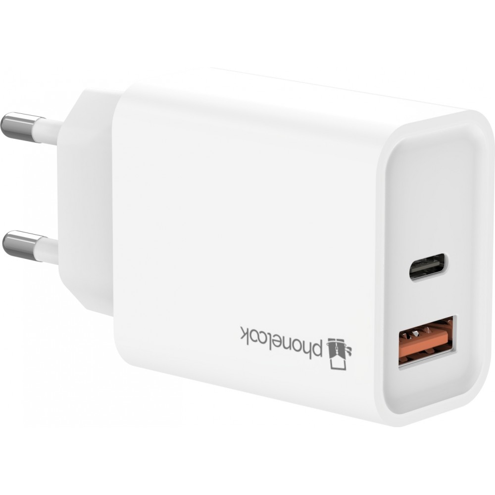 Chargeur rapide 25W USB-A et USB-C - Adaptateur secteur dual - Blanc