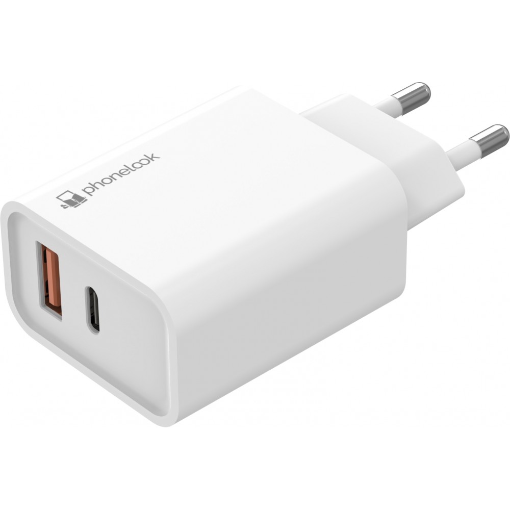 Chargeur rapide 25W USB-A et USB-C - Adaptateur secteur dual - Blanc