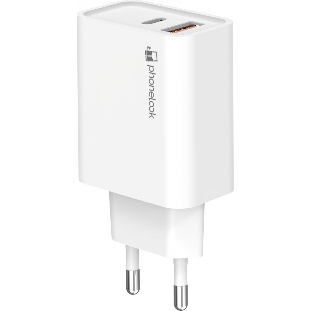 Chargeur rapide 25W USB-A et USB-C - Adaptateur secteur dual - Blanc