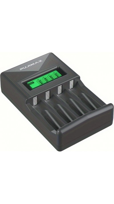 Chargeur rapide 4 emplacements avec écran LCD pour piles AA/AAA - Noir