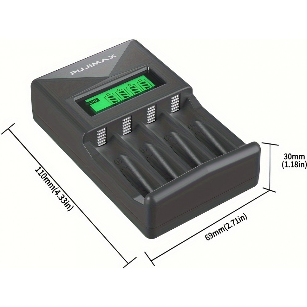 Chargeur rapide 4 emplacements avec écran LCD pour piles AA/AAA - Noir