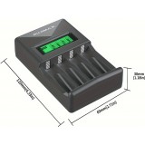 Chargeur rapide 4 emplacements avec écran LCD pour piles AA/AAA - Noir