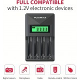 Chargeur rapide 4 emplacements avec écran LCD pour piles AA/AAA - Noir