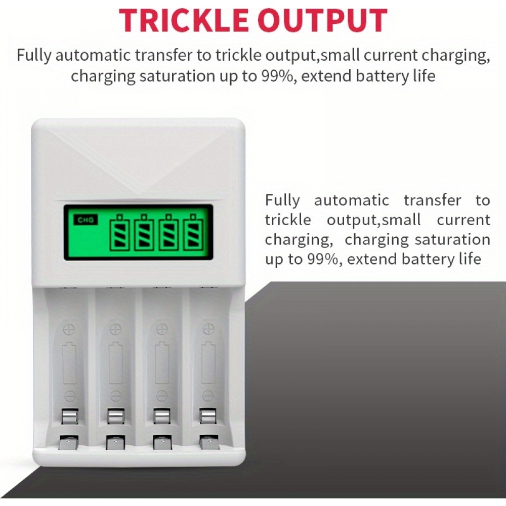 Chargeur rapide 4 emplacements avec écran LCD pour piles AA/AAA - Noir