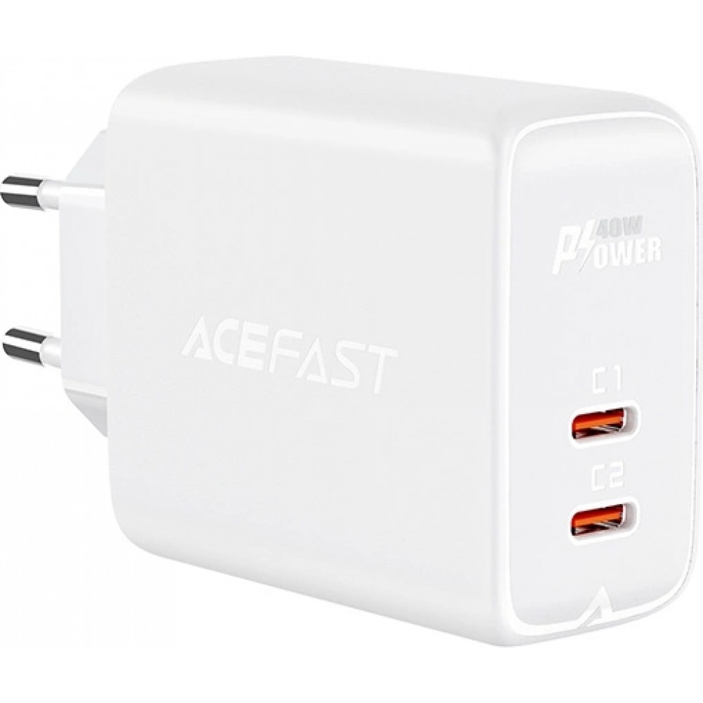 Schnellladegerät Acefast 40W 2x USB-C PPS PD QC 3.0 AFC FCP - Weiss