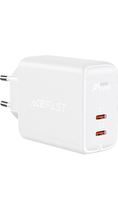 Chargeur rapide Acefast 40W 2x USB-C PPS PD QC 3.0 AFC FCP - Blanc