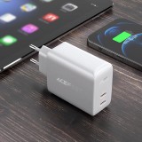 Schnellladegerät Acefast 40W 2x USB-C PPS PD QC 3.0 AFC FCP - Weiss