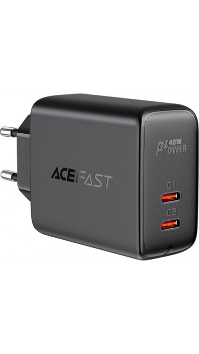 Chargeur rapide Acefast 40W 2x USB-C PPS PD QC 3.0 AFC FCP - Noir