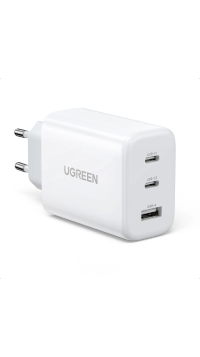 Chargeur rapide Ugreen 65W PD3.0 QC3.0 2x USB-C / 1x USB-A - Blanc