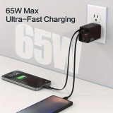 Chargeur rapide multiports PD 65W avec câble USB-C intégré - Noir