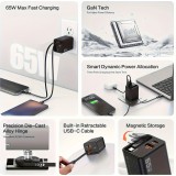 Chargeur rapide multiports PD 65W avec câble USB-C intégré - Noir