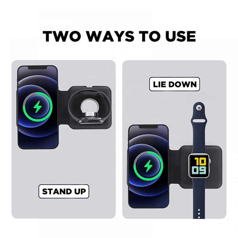 Chargeur sans fil 15W pliable 3 en 1 pour iPhone, AirPods & Apple Watch - Bleu clair