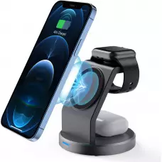 15W Magnetisches kabelloses Ladegerät 3-in-1 Schnelllade Station für iPhone, Apple Watch, AirPods - Schwarz