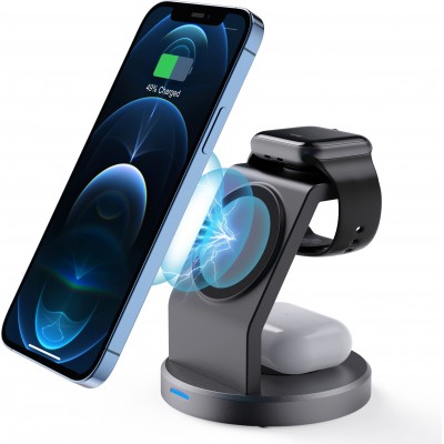 15W Magnetisches kabelloses Ladegerät 3-in-1 Schnelllade Station für iPhone, Apple Watch, AirPods - Schwarz