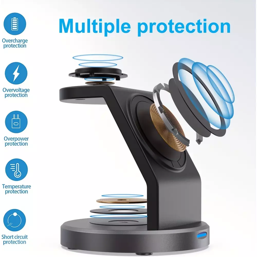 15W Magnetisches kabelloses Ladegerät 3-in-1 Schnelllade Station für iPhone, Apple Watch, AirPods - Schwarz