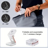 Chargeur sans fil magnétique 3 en 1 15W support pliable pour iPhone / Apple Watch / AirPods avec port USB-C - Blanc