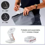 3-in-1 15W Magnetischer Kabelloser Ladegerät mit Faltbarem Ständer für iPhone / Apple Watch / AirPods und USB-C Anschluss - Weiss