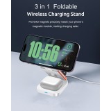 Chargeur sans fil magnétique 3 en 1 15W support pliable pour iPhone / Apple Watch / AirPods avec port USB-C - Blanc