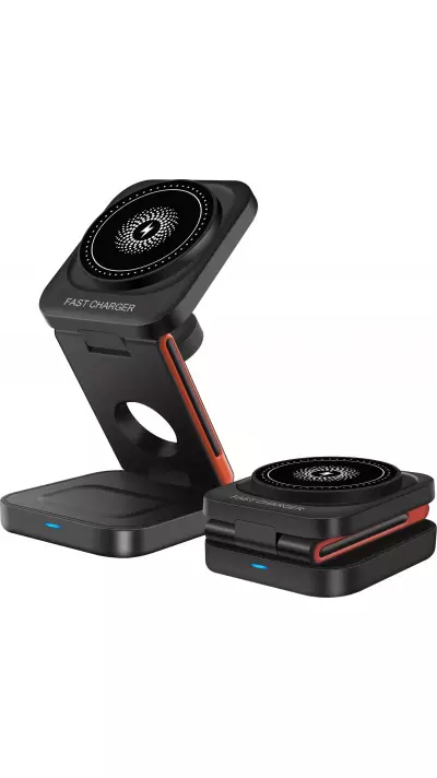 Chargeur sans fil magnétique 3 en 1 15W support pliable pour iPhone / Apple Watch / AirPods avec port USB-C - Noir