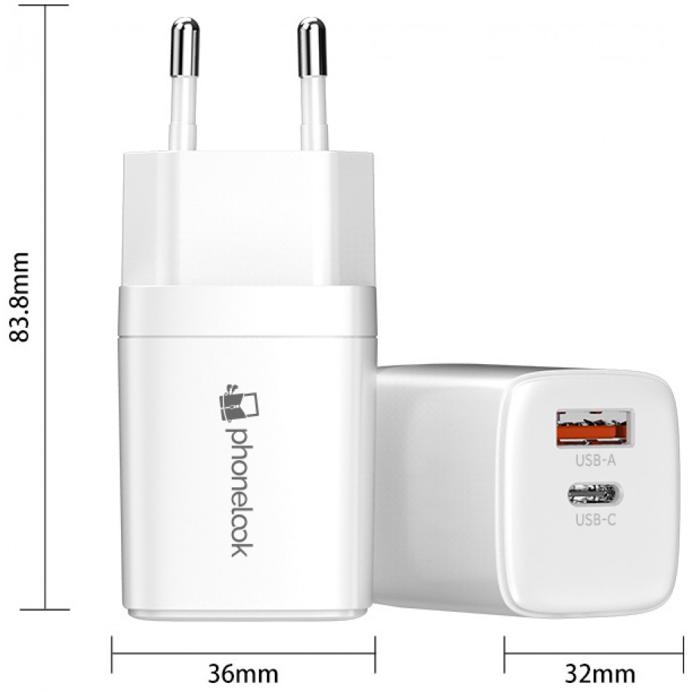 Chargeur secteur 20W USB et USB-C (Power Delivery) PhoneLook - Blanc -  Acheter sur PhoneLook