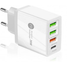 Chargeur secteur 36W PowerDelivery QC3.0 Adaptateur de charge rapide 3x USB-A + 1x USB-C - Blanc