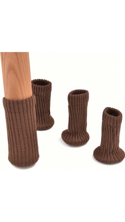 Chaussettes protectrices pour pieds de chaises et de tables - Manchettes en tissu (4 pièces) - Brun