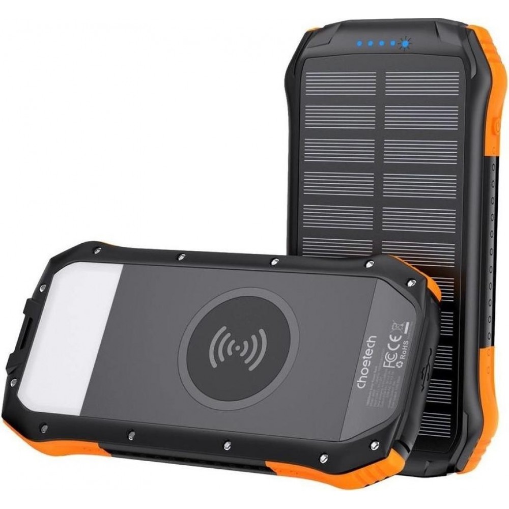 Choetech B659 Solar Power Bank 10000 mAh - Solarbetriebene externe Batterie mit Qi 5W Induktionsladegerät - Schwarz