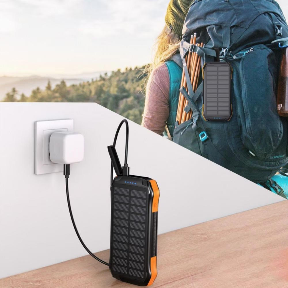 Choetech B659 Solar Power Bank 10000 mAh - Solarbetriebene externe Batterie mit Qi 5W Induktionsladegerät - Schwarz