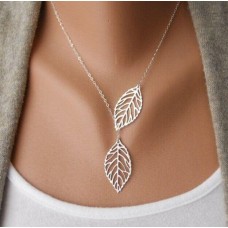 Bijoux noble & beau collier taille universelle - double feuille - Argent