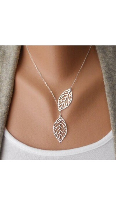 Bijoux noble & beau collier taille universelle - double feuille - Argent