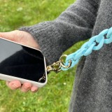 Collier universel attache pour coque/fourre téléphone chaine colorée - Bleu clair