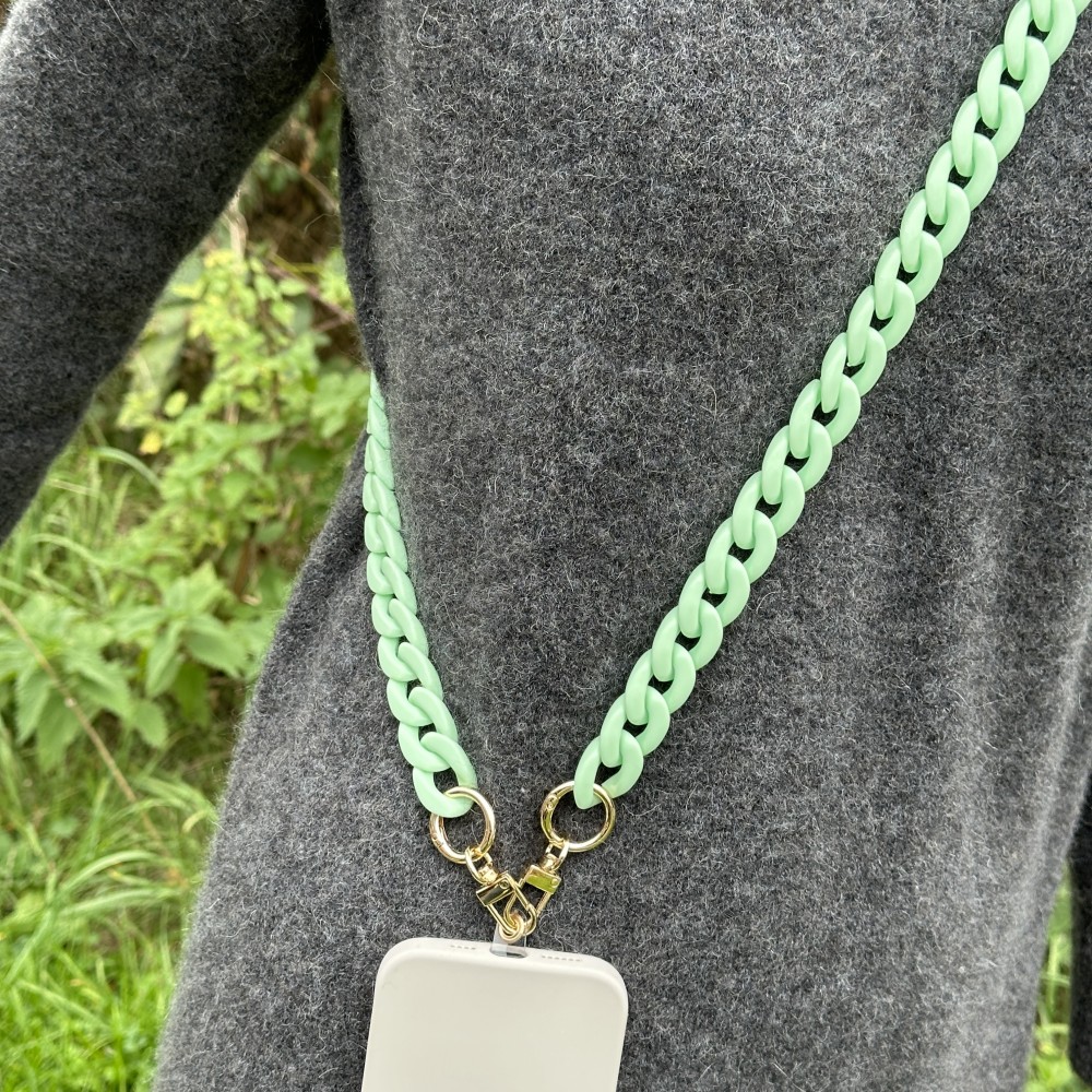 Collier universel attache pour coque/fourre téléphone chaine colorée - Vert clair