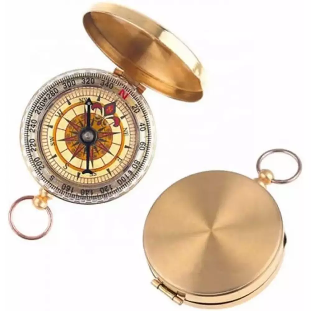 Boussole compas classique élégant en cuivre avec anneau fluorescent - Or