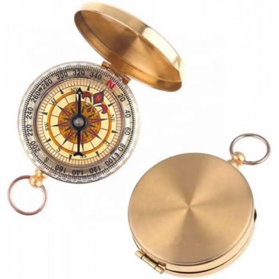 Boussole compas classique élégant en cuivre avec anneau fluorescent - Or