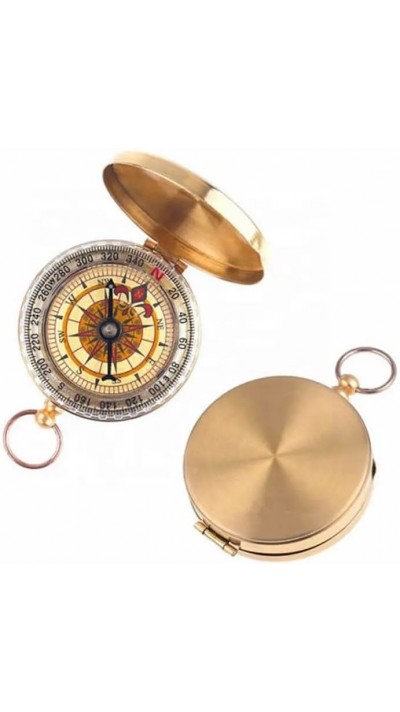 Boussole compas classique élégant en cuivre avec anneau fluorescent - Or