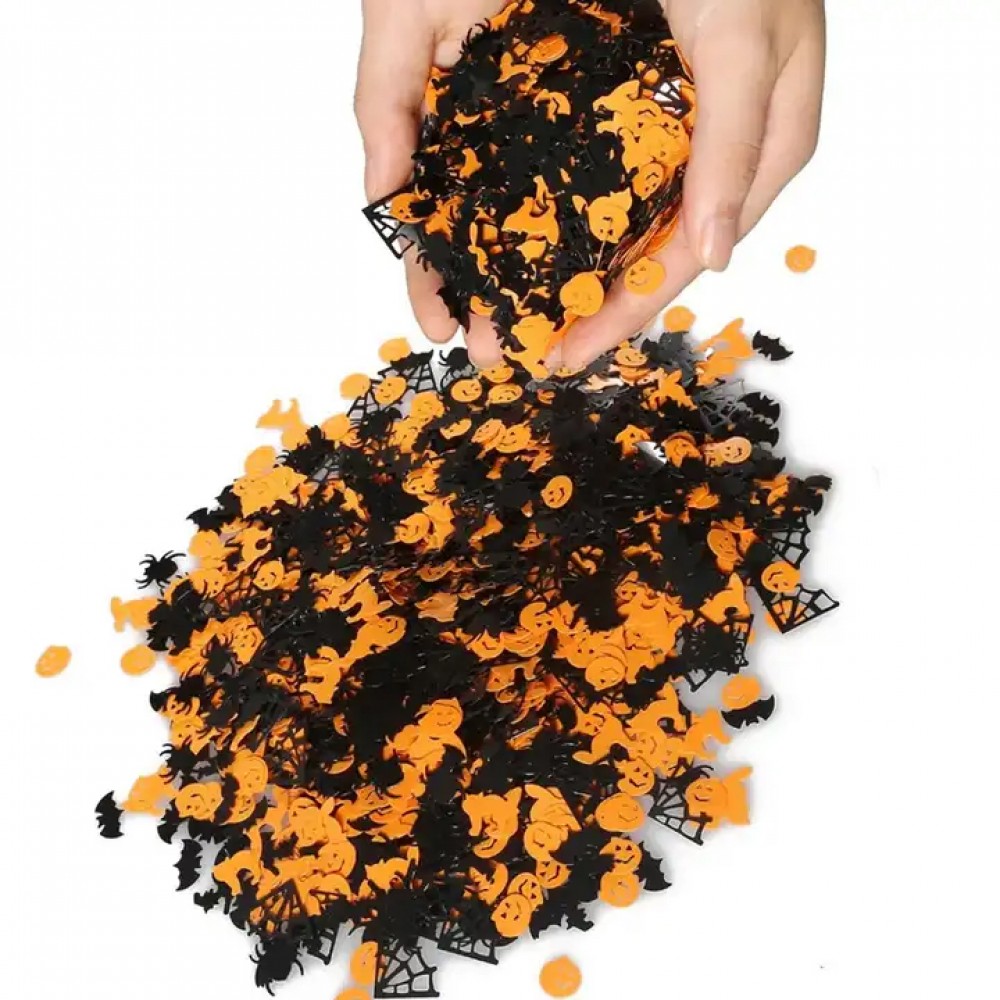 Halloween Konfetti Spinne Kürbis Fledermaus (15 g, ca. 200 Stück) - Schwarz und Orange